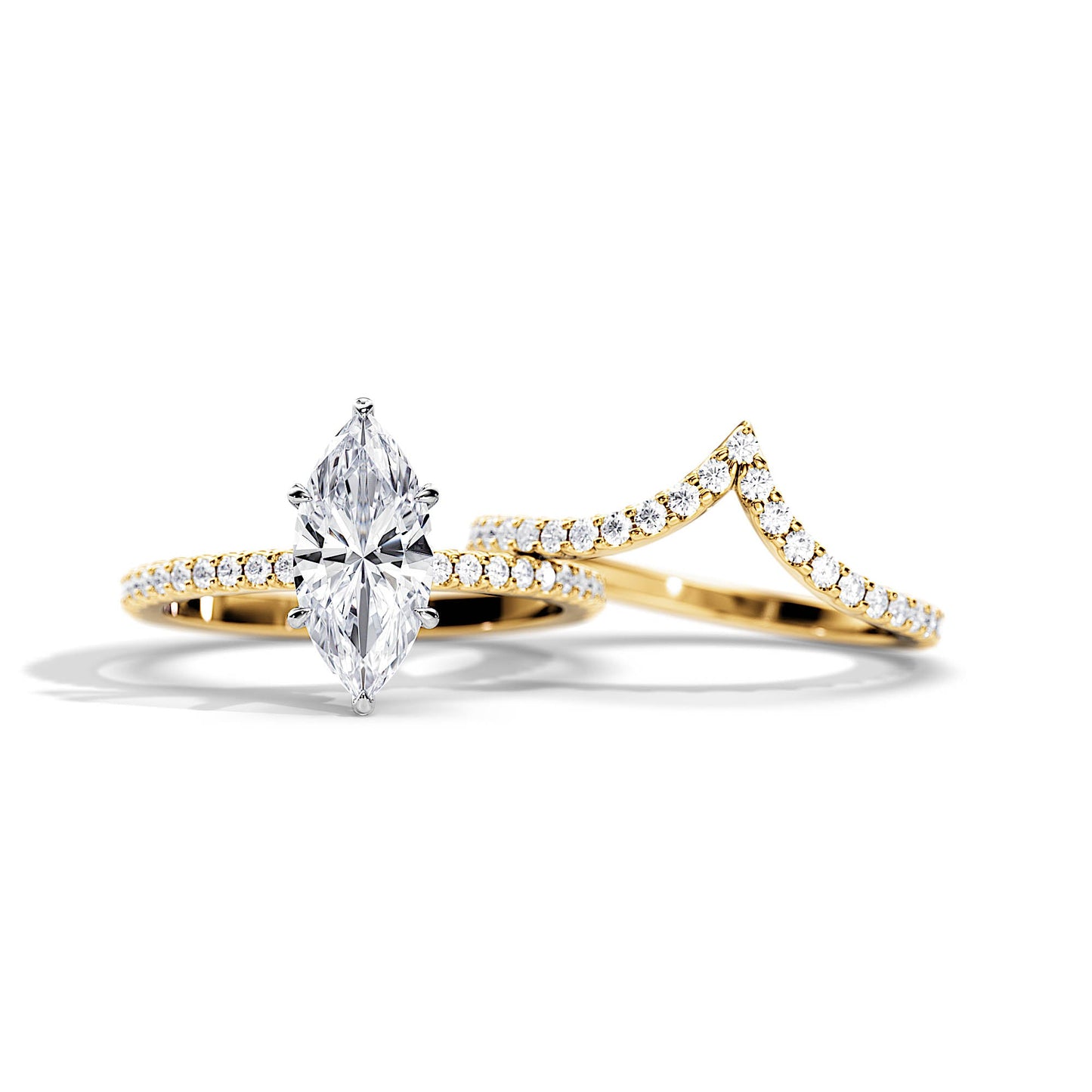 1.50 CT Marquise Moissanite Hidden Halo & Pave Bridal Ring Set