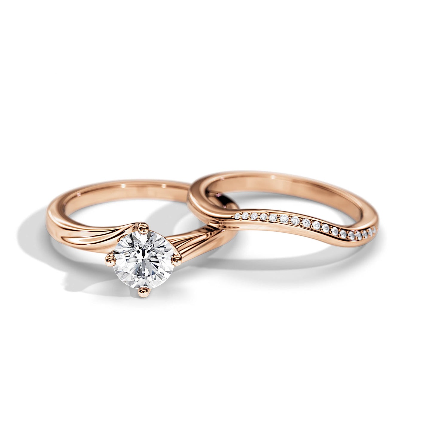 1.0 CT Round Moissanite Swirl Bridal Setting Ring Set