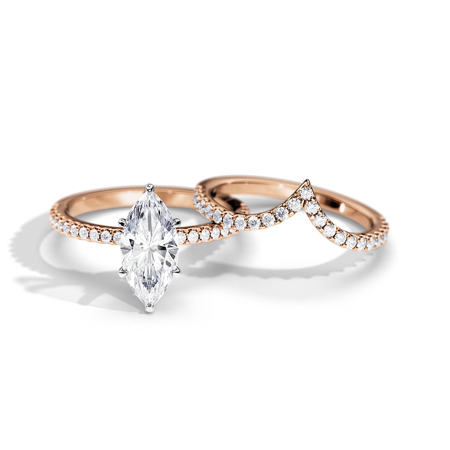 1.50 CT Marquise Moissanite Hidden Halo & Pave Bridal Ring Set