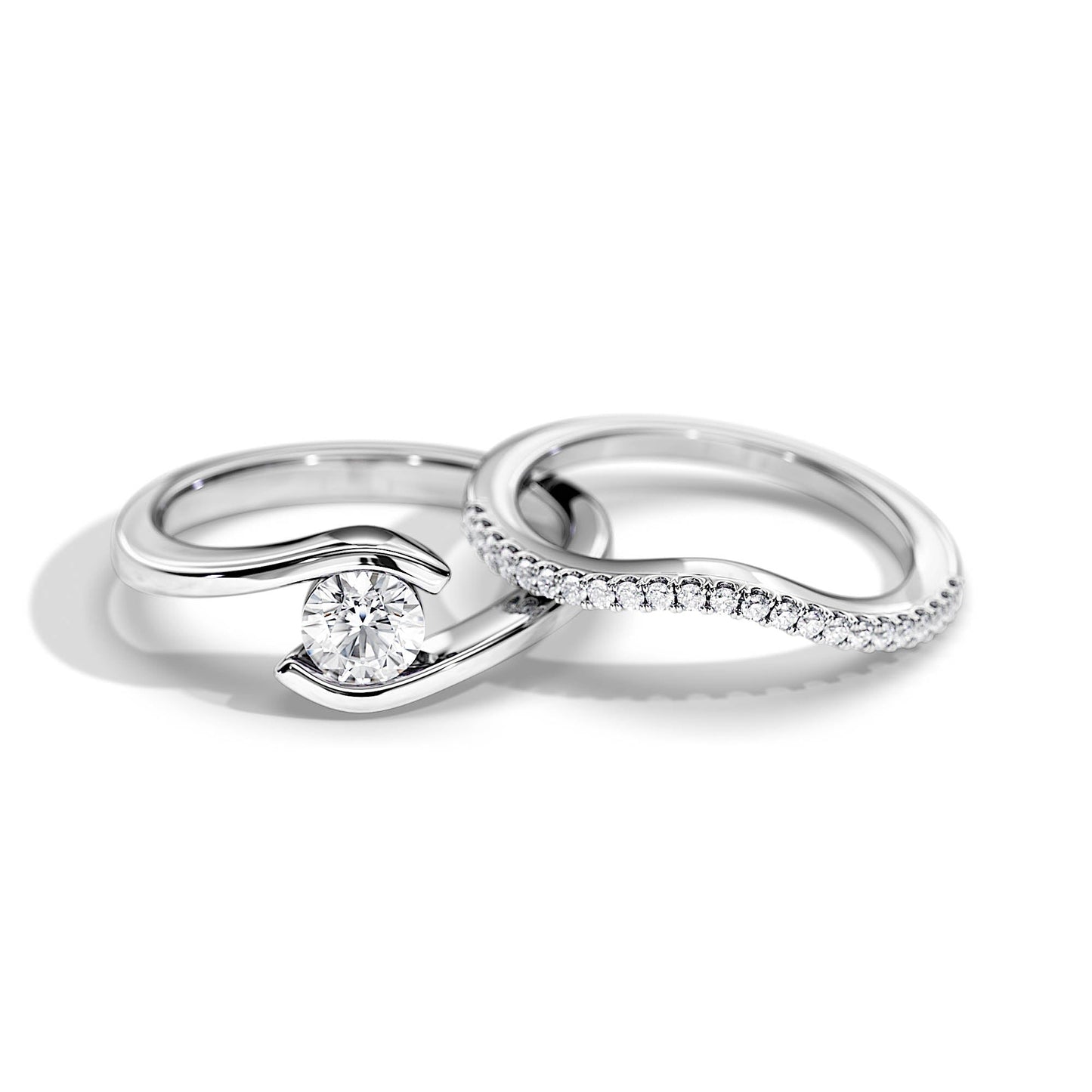 0.5 CT Round Moissanite tension Bridal Ring Set