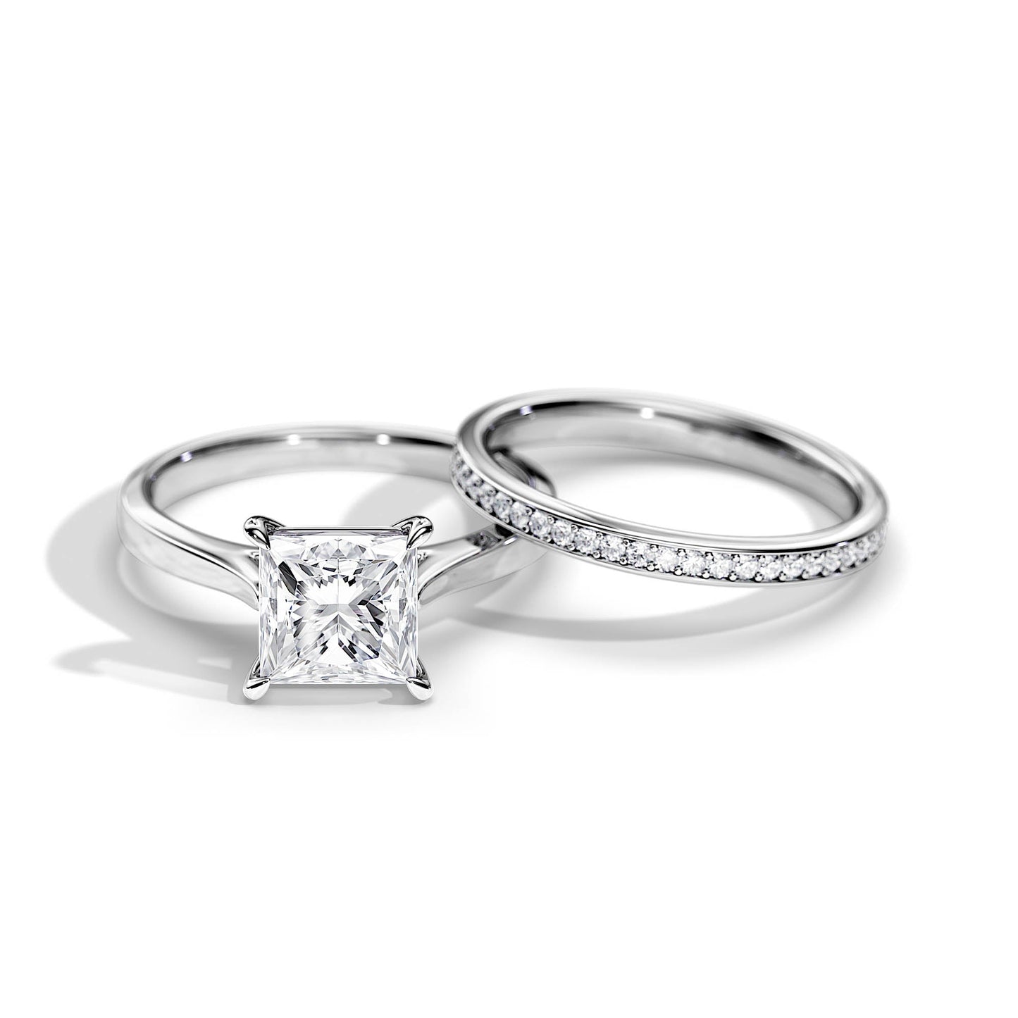 2.0 CT Princess Moissanite Solitaire Setting Bridal Ring Set