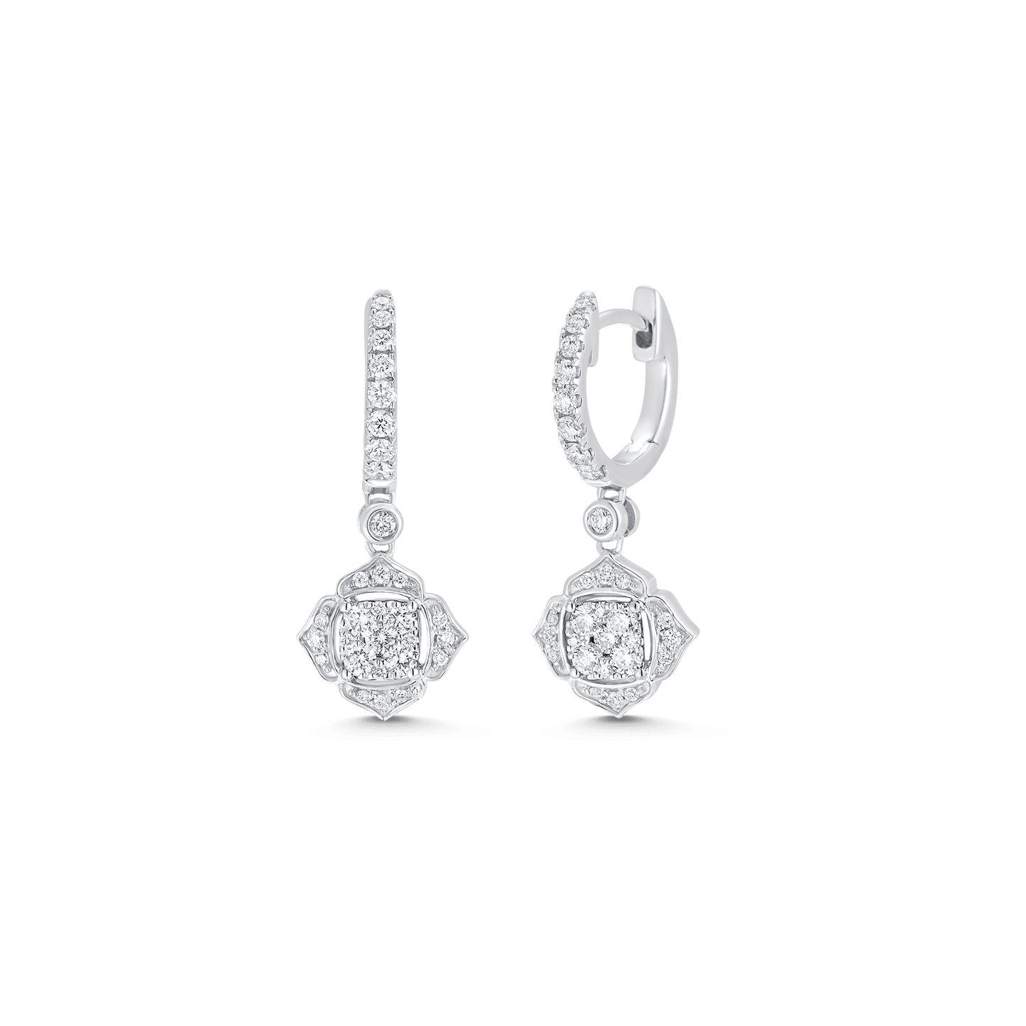 0.58 TCW Round Moissanite Diamond Drop Huggie Earrings - farrellouise