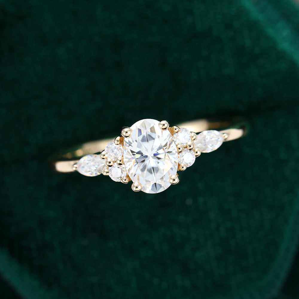 0.84 CT Oval Shaped Moissanite Cluster Engagement Ring - farrellouise