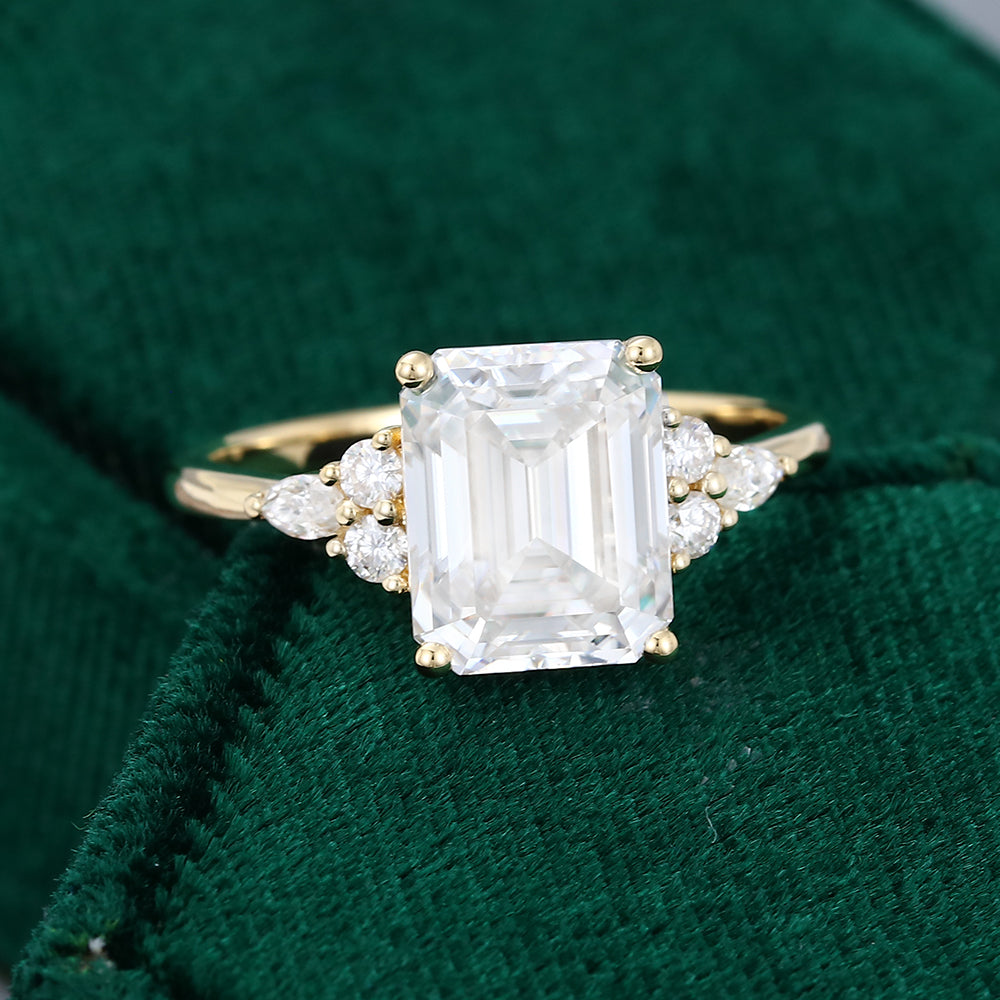 3.50 CT Emerald Shaped Moissanite Cluster Engagement Ring - farrellouise