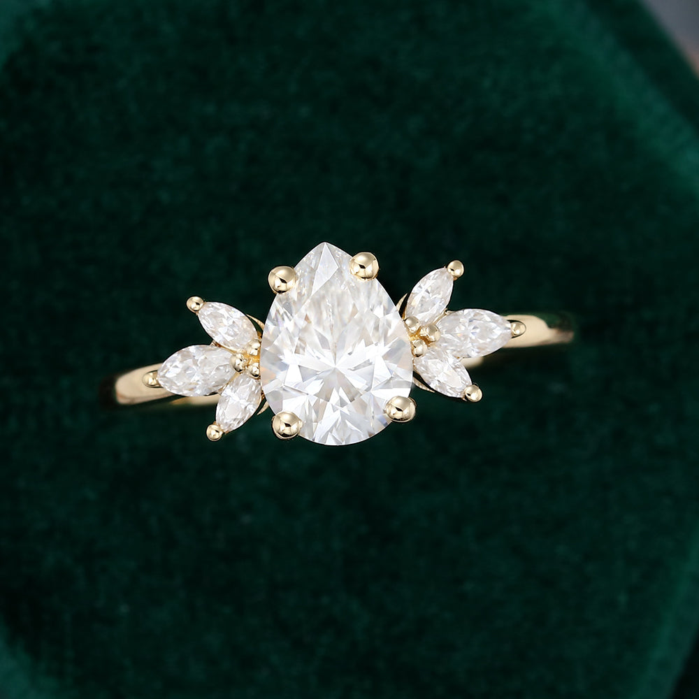 1.0 CT Pear Shaped Moissanite Cluster Engagement Ring - farrellouise