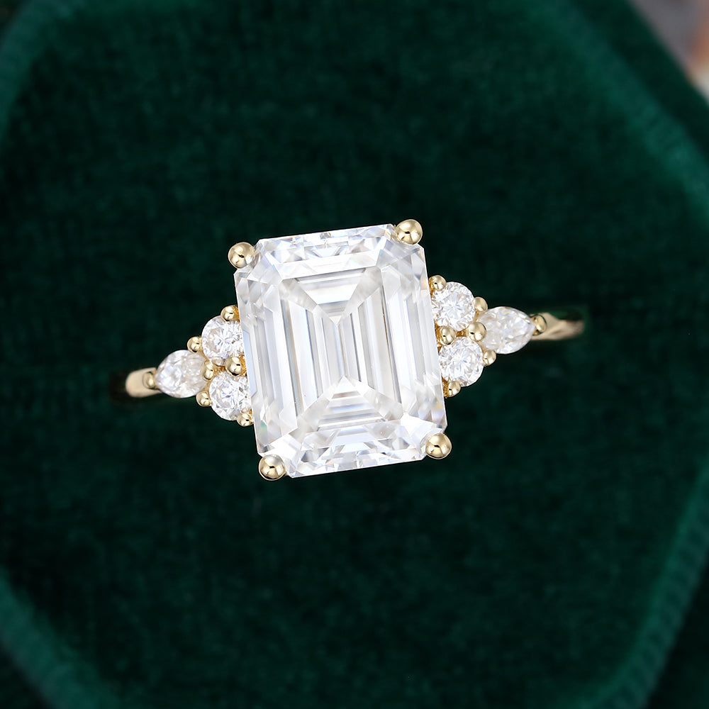 3.50 CT Emerald Shaped Moissanite Cluster Engagement Ring - farrellouise