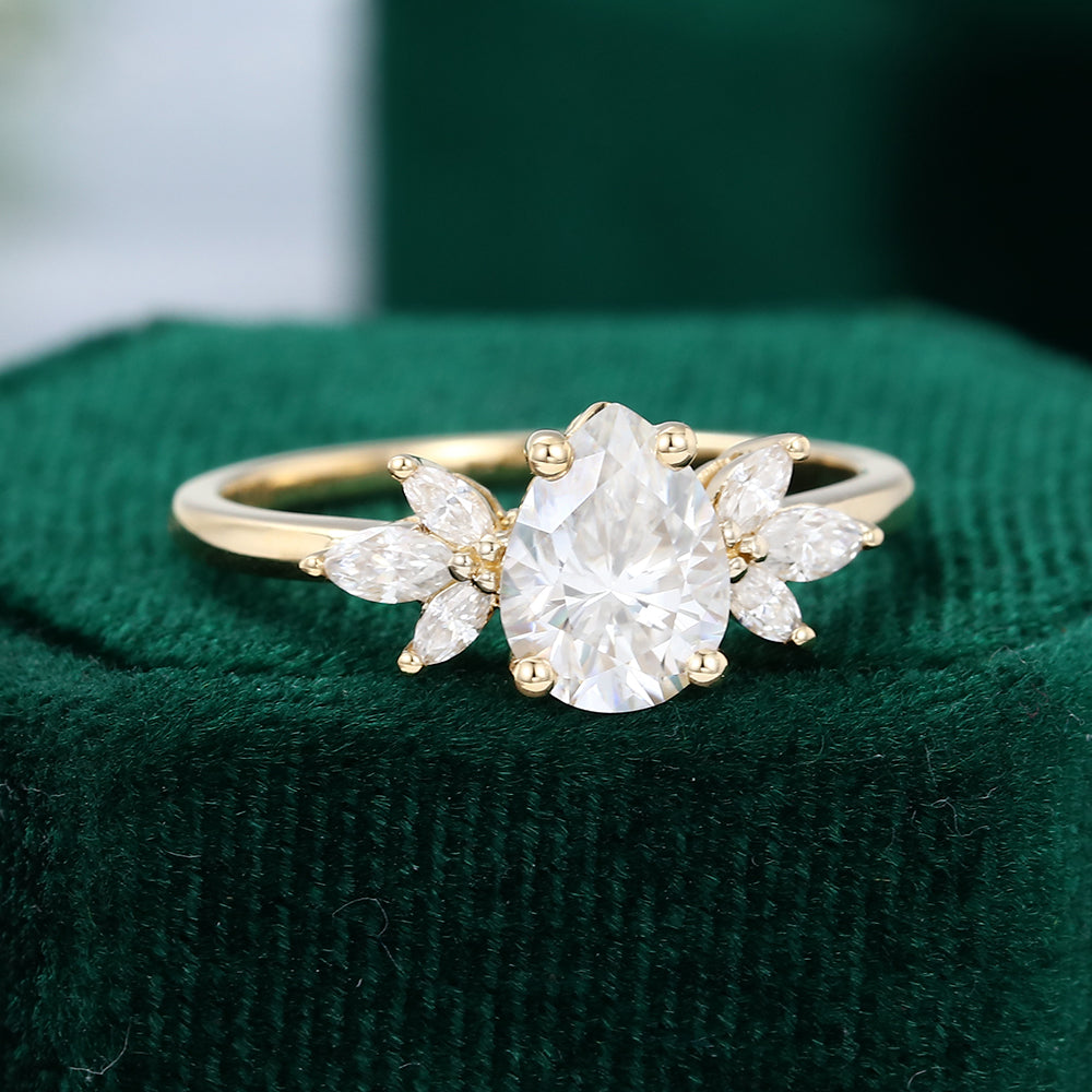 1.0 CT Pear Shaped Moissanite Cluster Engagement Ring - farrellouise