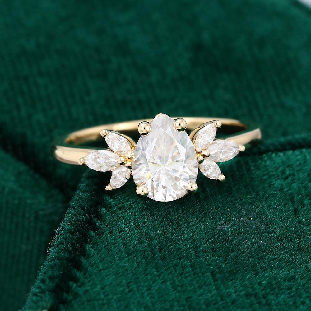 1.0 CT Pear Shaped Moissanite Cluster Engagement Ring - farrellouise