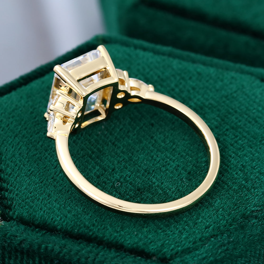 3.50 CT Emerald Shaped Moissanite Cluster Engagement Ring - farrellouise