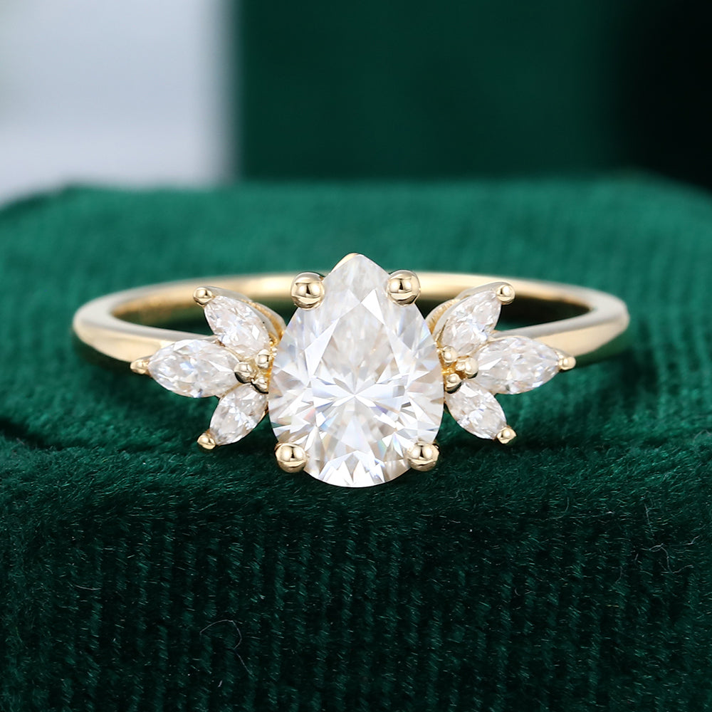 1.0 CT Pear Shaped Moissanite Cluster Engagement Ring - farrellouise