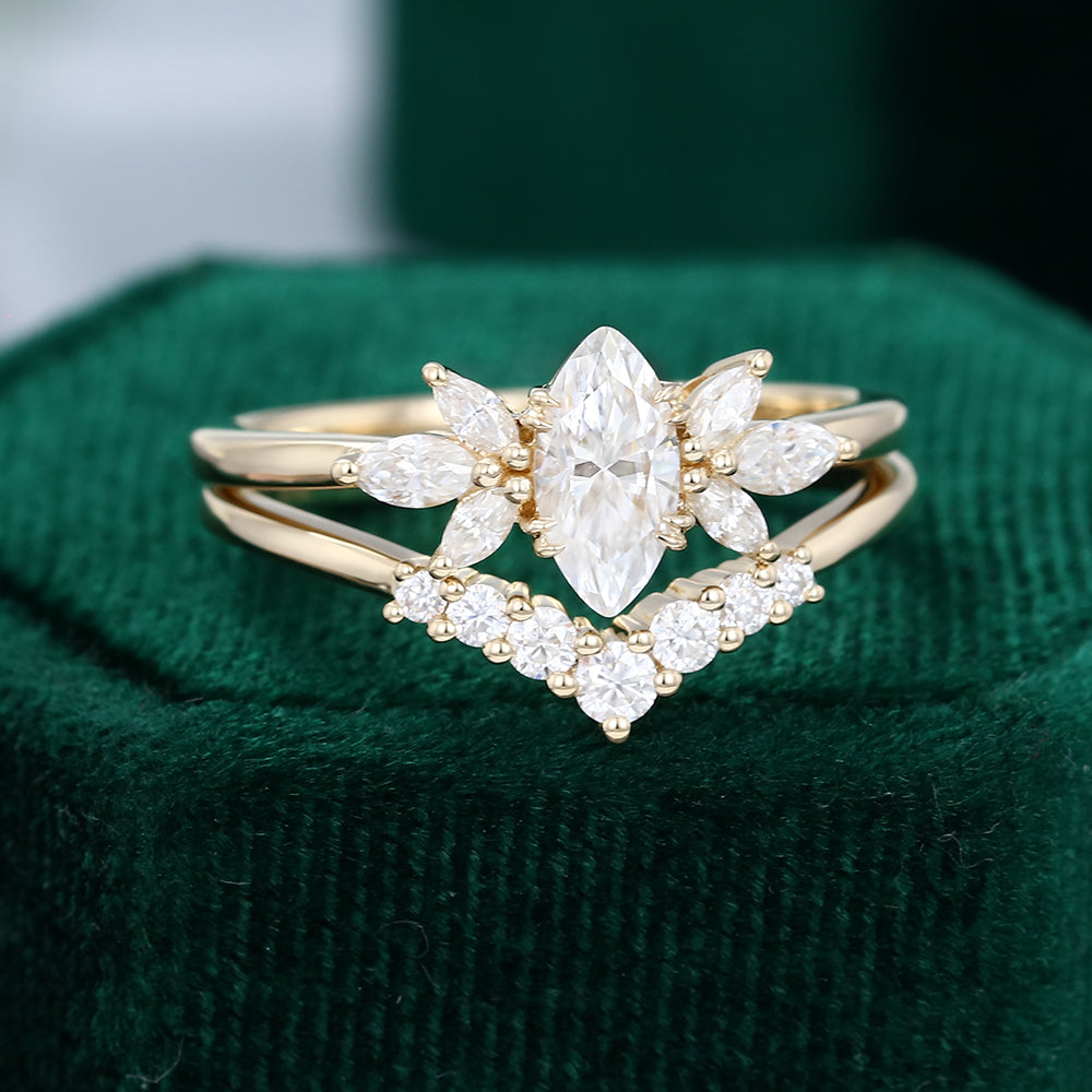 0.47 CT Marquise Moissanite Cluster Bridal Ring Set - farrellouise
