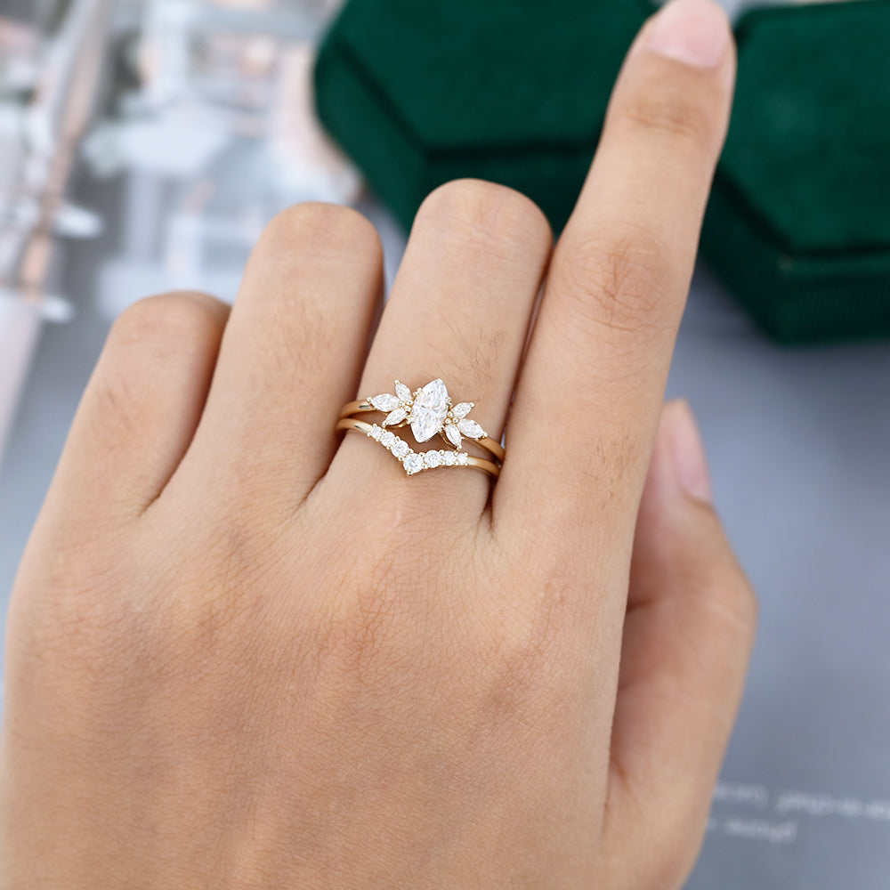 0.47 CT Marquise Moissanite Cluster Bridal Ring Set - farrellouise