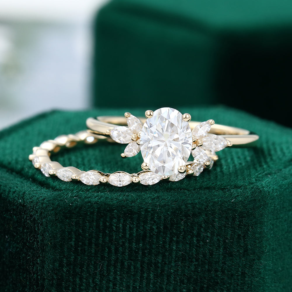 1.33 CT Oval Moissanite Cluster Bridal Ring Set - farrellouise
