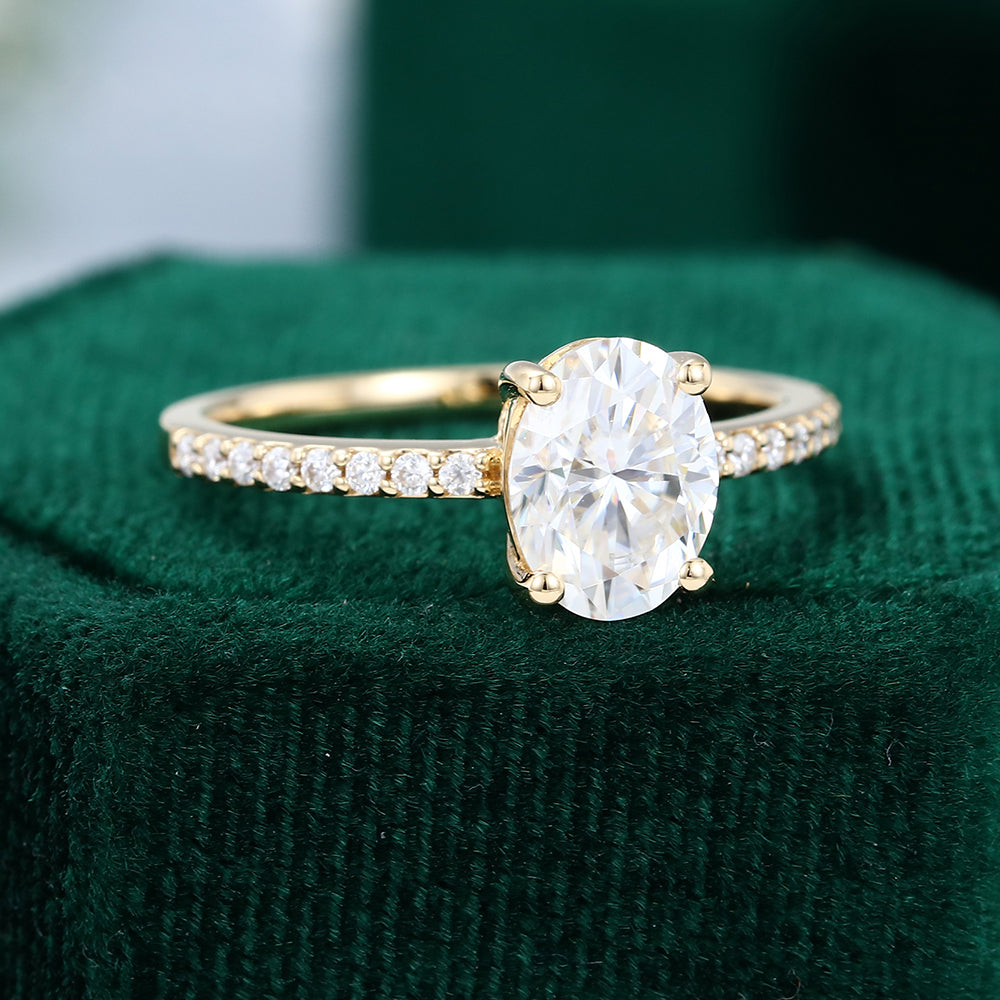 1.33 CT Oval Shaped Moissanite Pave Setting Engagement Ring - farrellouise
