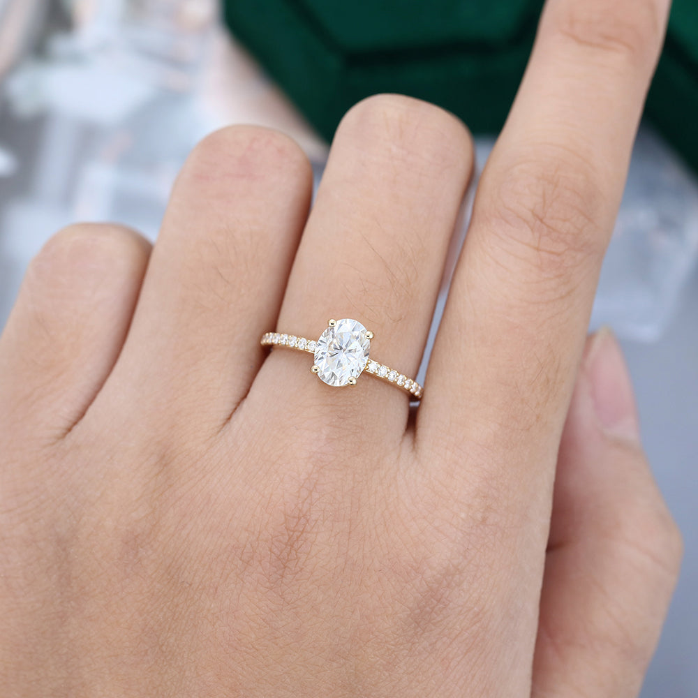 1.33 CT Oval Shaped Moissanite Pave Setting Engagement Ring - farrellouise