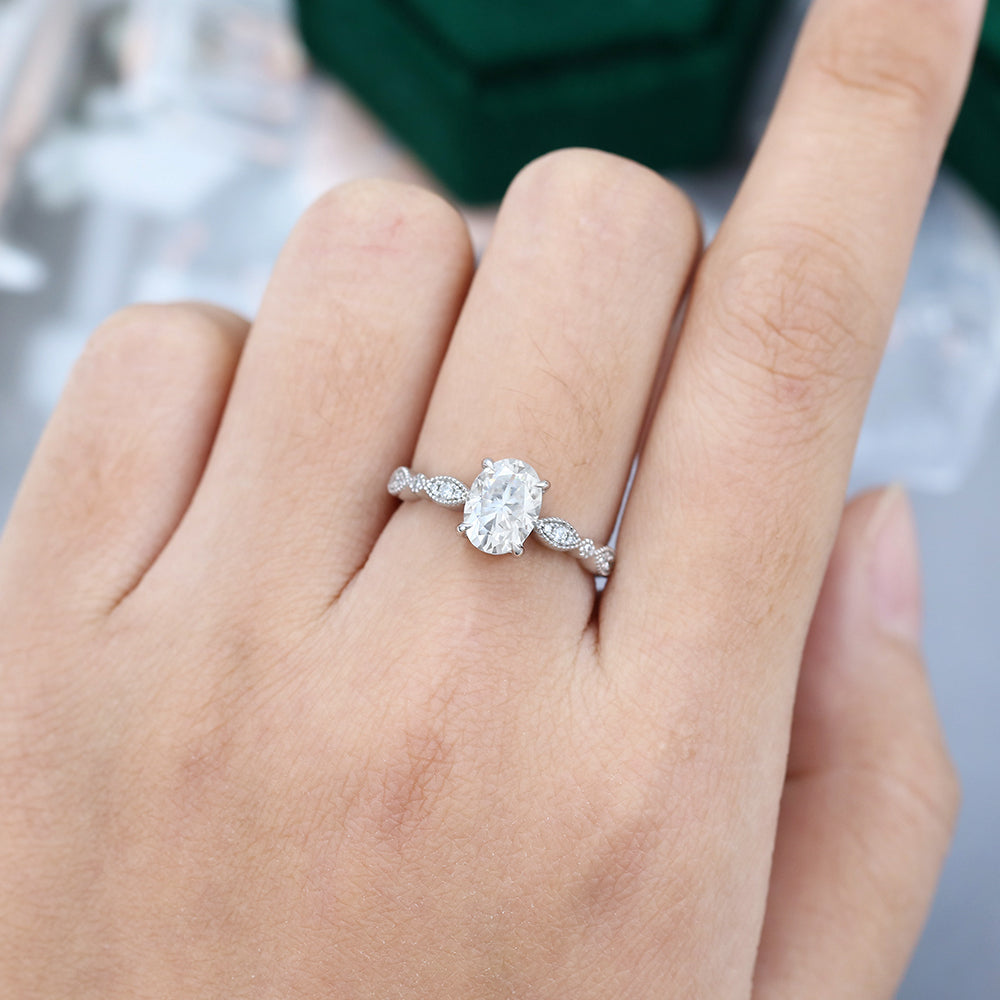 1.33 CT Oval Shaped Moissanite Pave Setting Engagement Ring - farrellouise