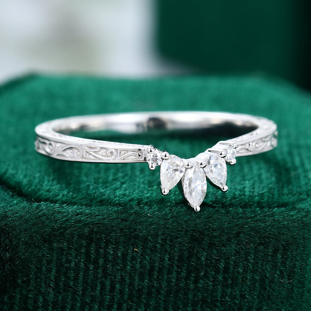 0.19 CT Round, Marquise & Pear Moissanite Curved Wedding Band - farrellouise