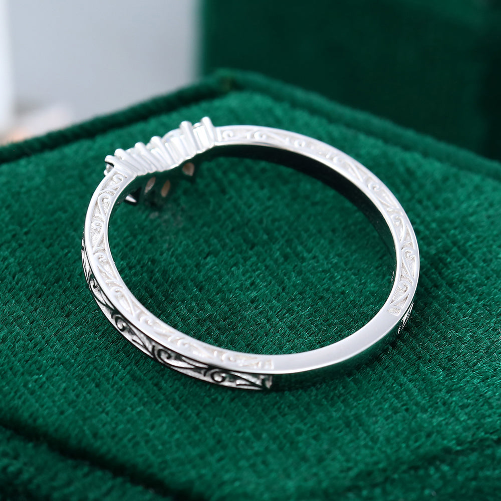 0.19 CT Round, Marquise & Pear Moissanite Curved Wedding Band - farrellouise