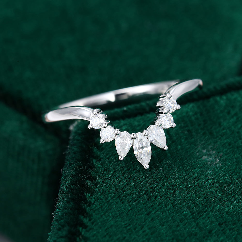 0.27 CT Round, Marquise & Pear Moissanite Curved Wedding Band - farrellouise