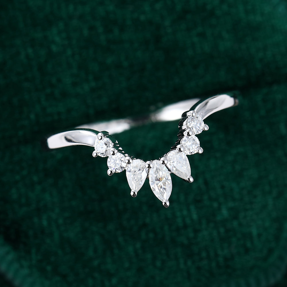 0.27 CT Round, Marquise & Pear Moissanite Curved Wedding Band - farrellouise