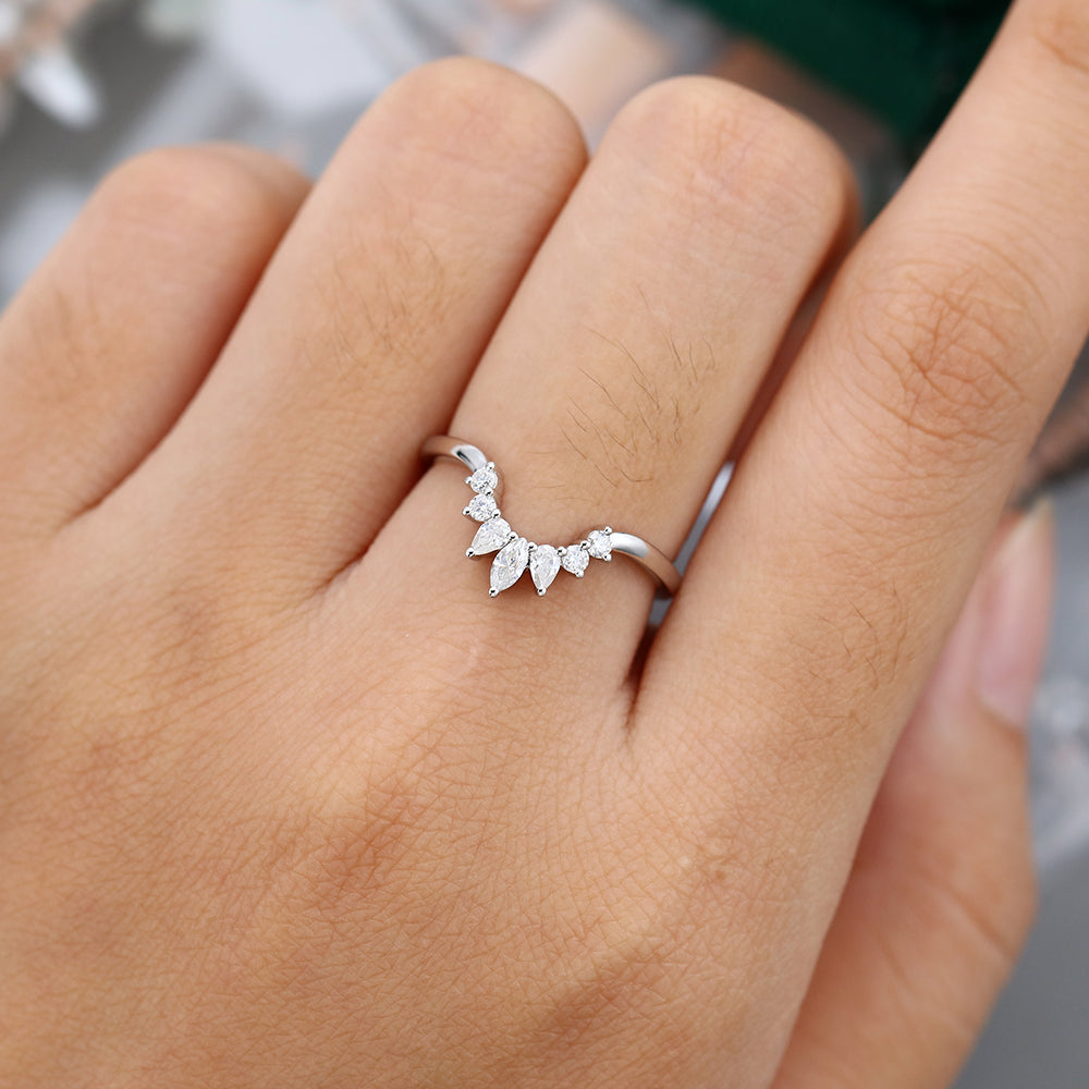 0.27 CT Round, Marquise & Pear Moissanite Curved Wedding Band - farrellouise