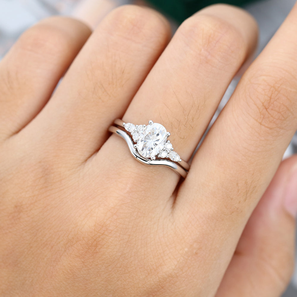1.33 CT Oval Moissanite Cluster Bridal Ring Set - farrellouise