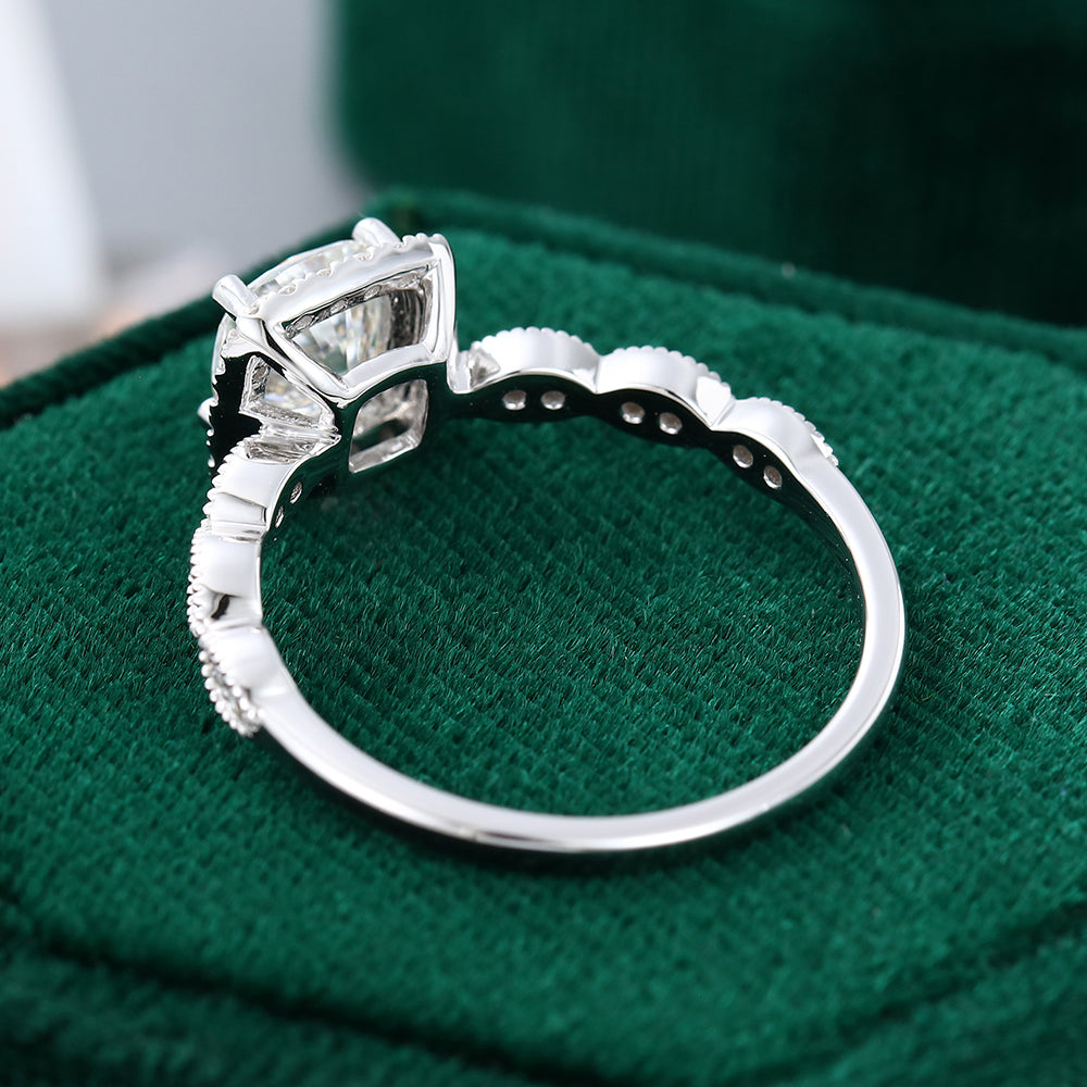 0.96 CT Cushion Shaped Moissanite Halo Engagement Ring - farrellouise