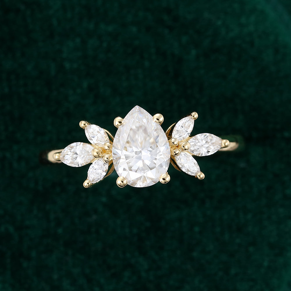 0.69 CT Pear Shaped Moissanite Cluster Engagement Ring - farrellouise