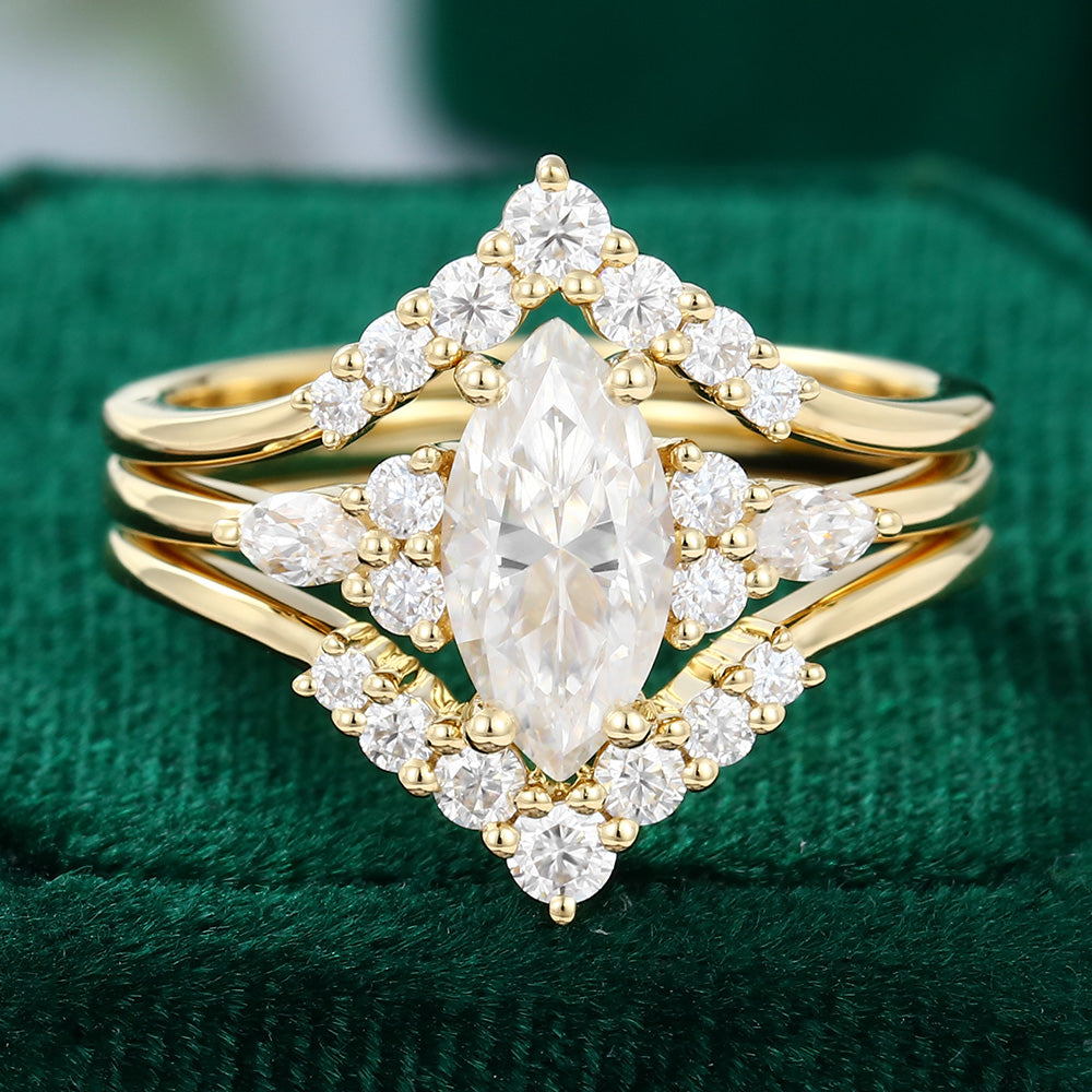 0.90 CT Marquise Moissanite Cluster Bridal Ring Set - farrellouise