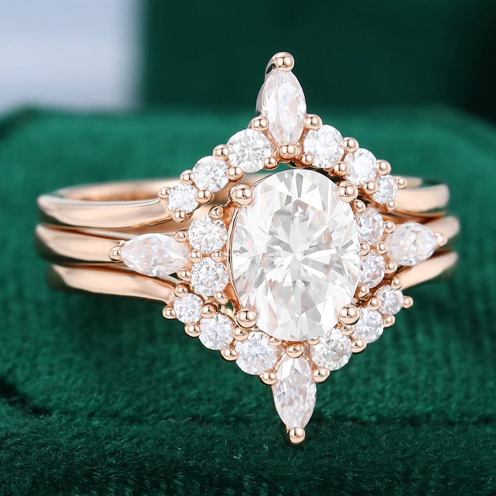 1.33 CT Oval Moissanite Cluster Bridal Ring Set - farrellouise