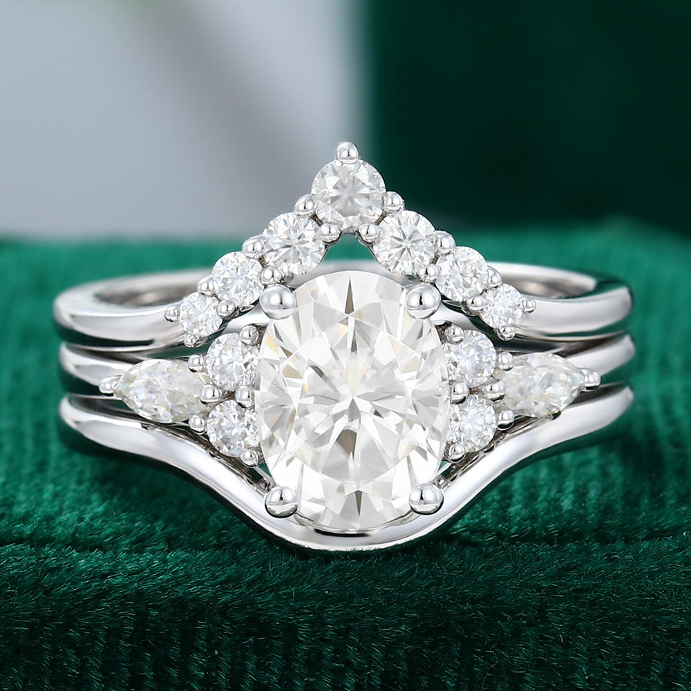 1.33 CT Oval Moissanite Cluster Bridal Ring Set - farrellouise