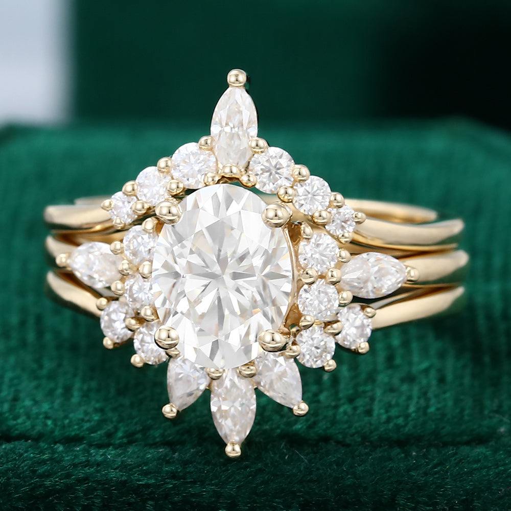 1.33 CT Oval Moissanite Cluster Bridal Ring Set - farrellouise