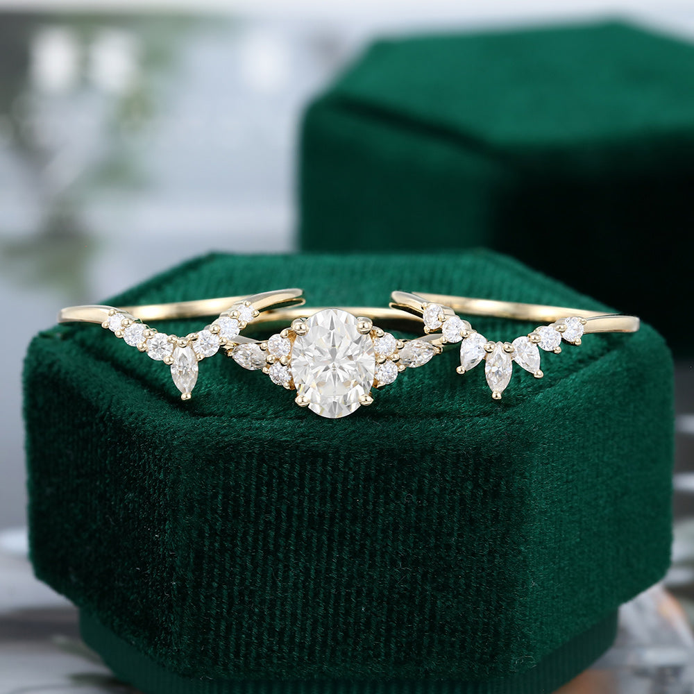 1.33 CT Oval Moissanite Cluster Bridal Ring Set - farrellouise