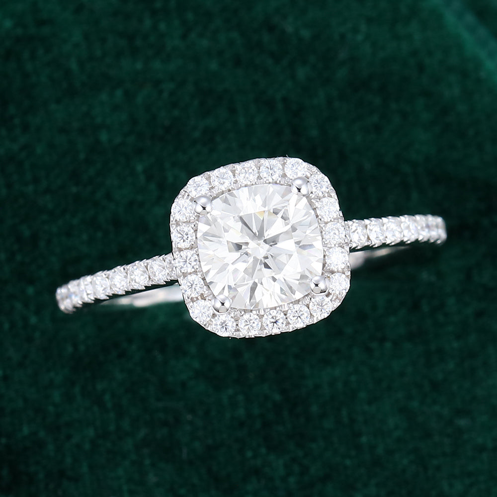 0.96 CT Cushion Shaped Moissanite Halo Engagement Ring - farrellouise