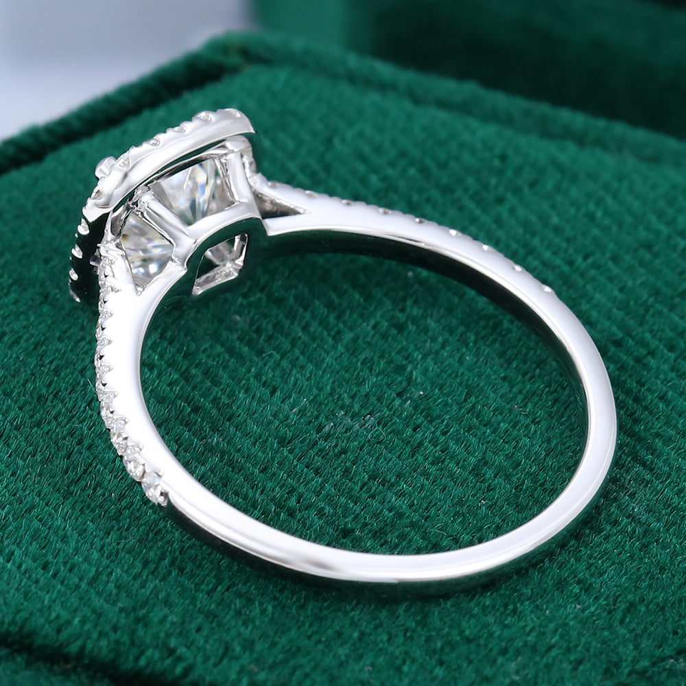 0.96 CT Cushion Shaped Moissanite Halo Engagement Ring - farrellouise
