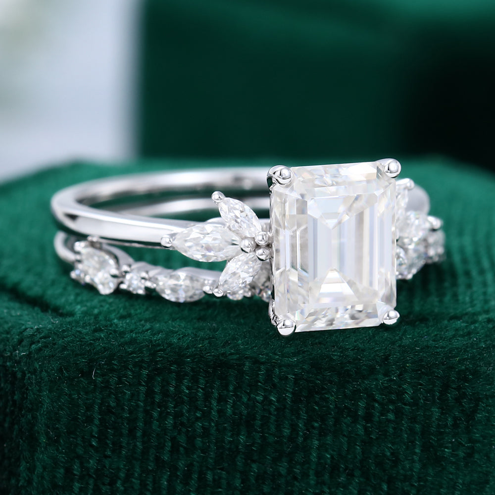 2.30 CT Emerald Moissanite Cluster Bridal Ring Set - farrellouise