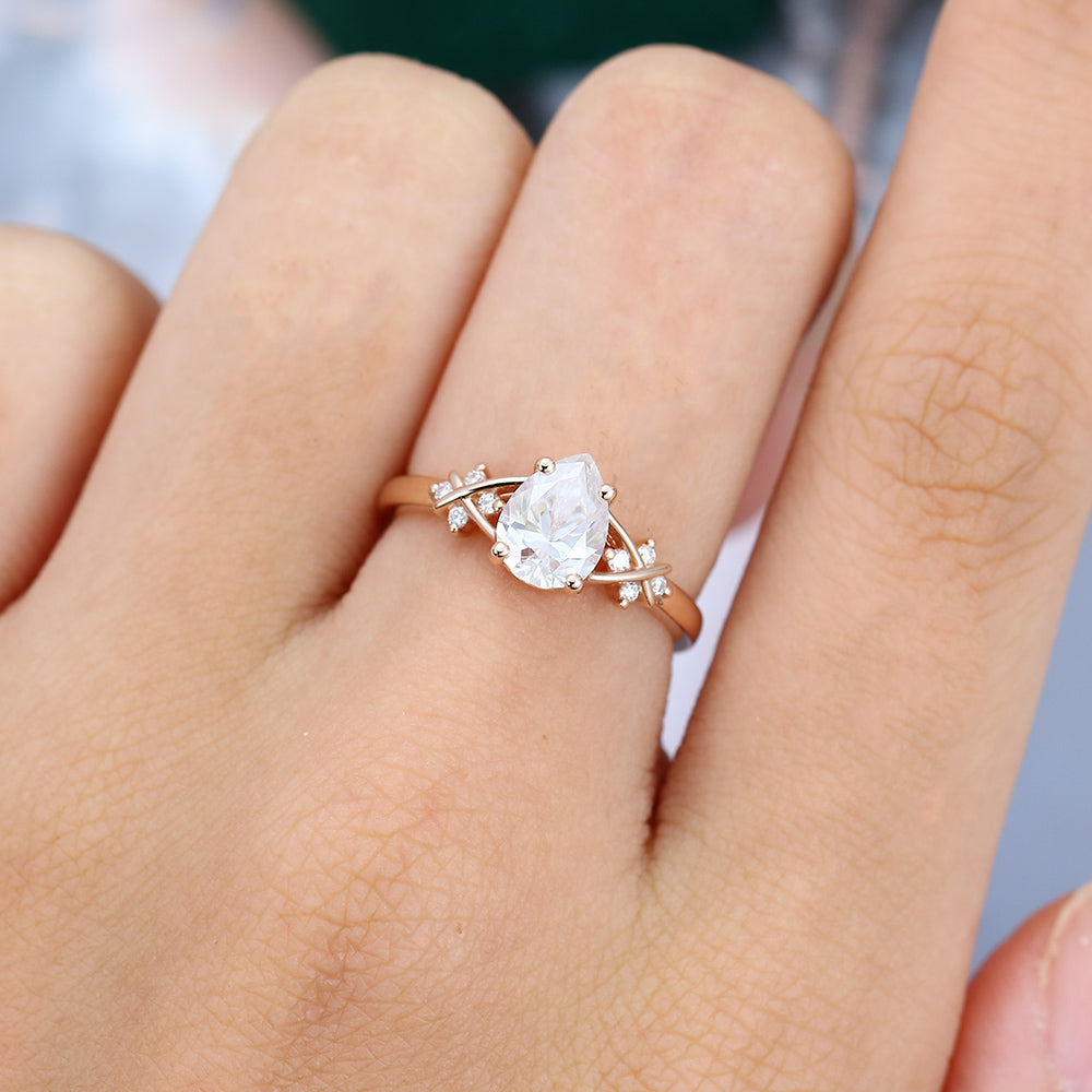 1.0 CT Pear Shaped Moissanite Art Deco Engagement Ring - farrellouise
