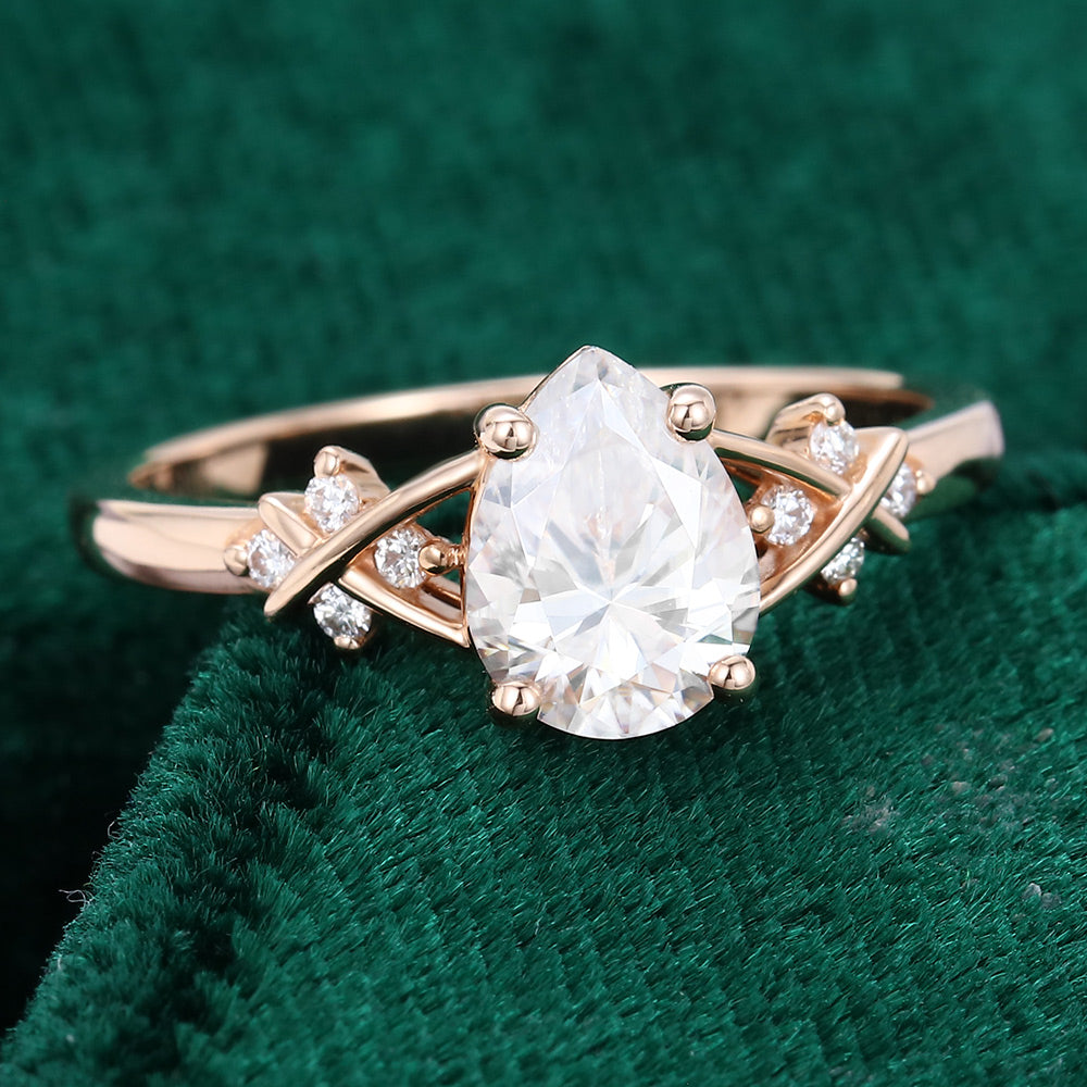 1.0 CT Pear Shaped Moissanite Art Deco Engagement Ring - farrellouise
