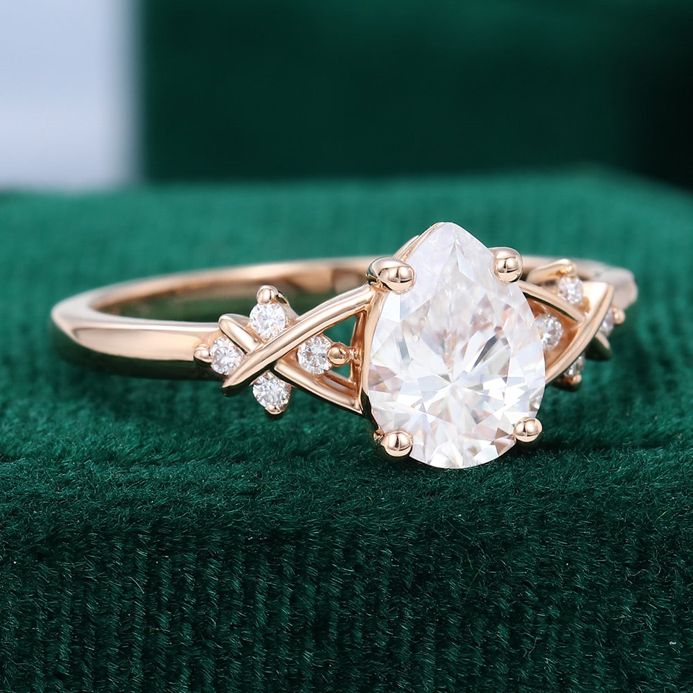 1.0 CT Pear Shaped Moissanite Art Deco Engagement Ring - farrellouise