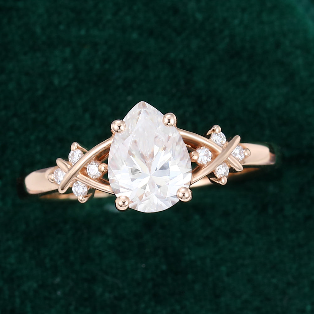 1.0 CT Pear Shaped Moissanite Art Deco Engagement Ring - farrellouise
