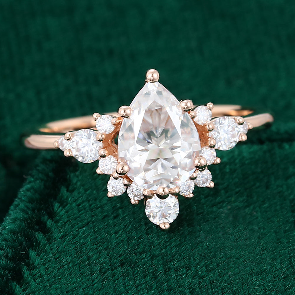 1.0 CT Pear Shaped Moissanite Cluster Engagement Ring - farrellouise