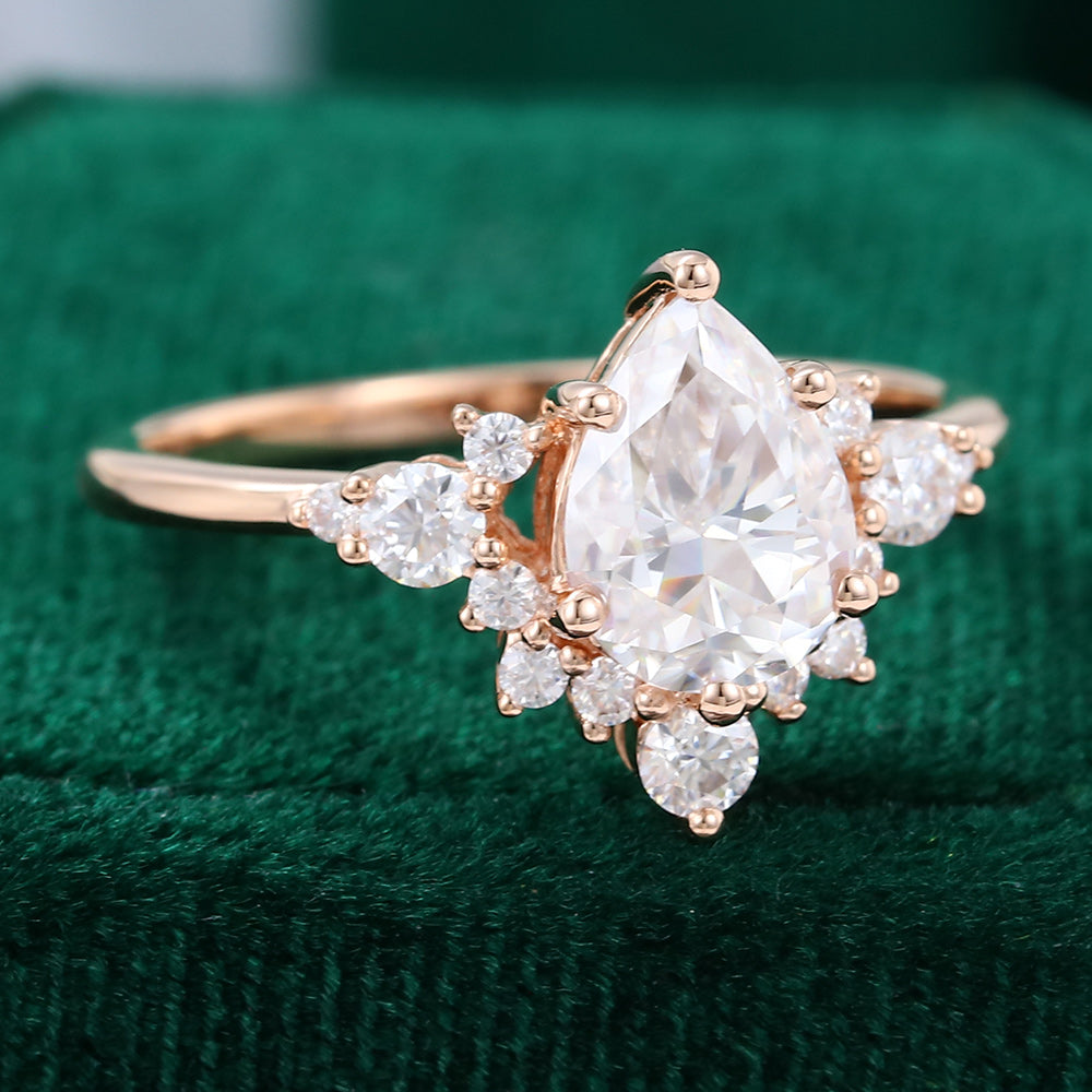 1.0 CT Pear Shaped Moissanite Cluster Engagement Ring - farrellouise