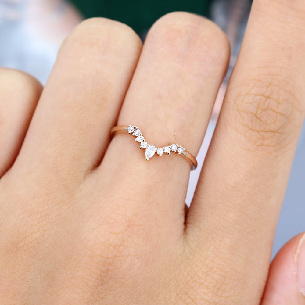 0.15 CT Round & Pear Moissanite Curved Wedding Band - farrellouise
