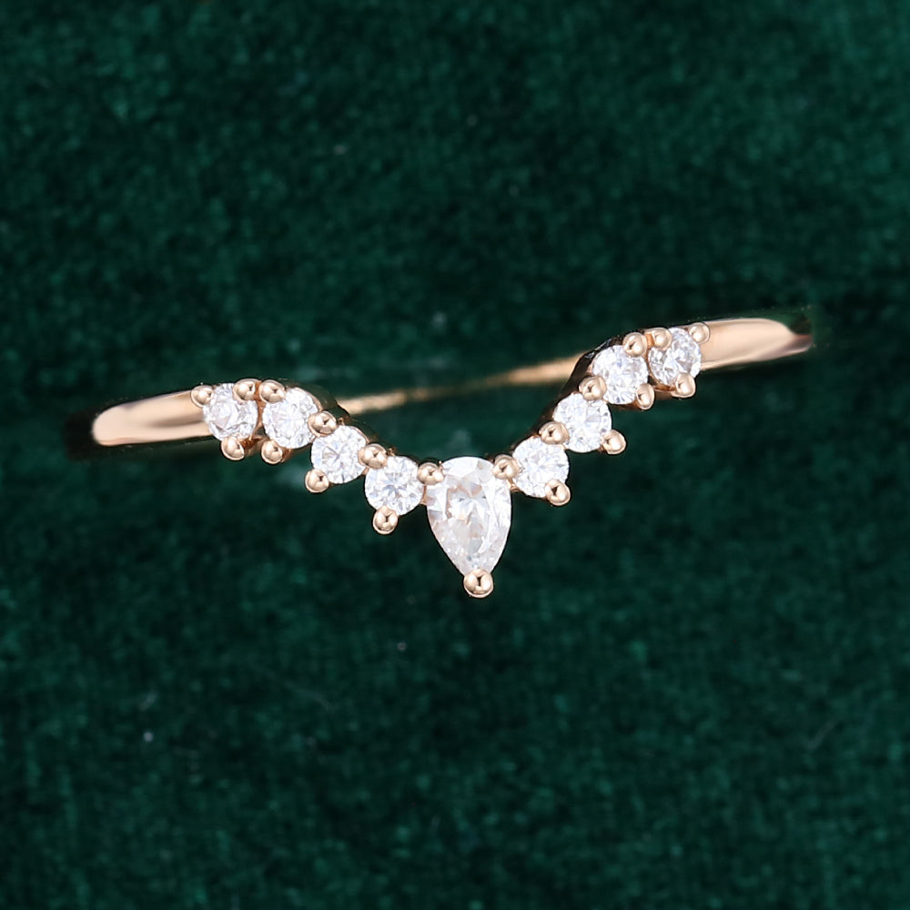 0.15 CT Round & Pear Moissanite Curved Wedding Band - farrellouise