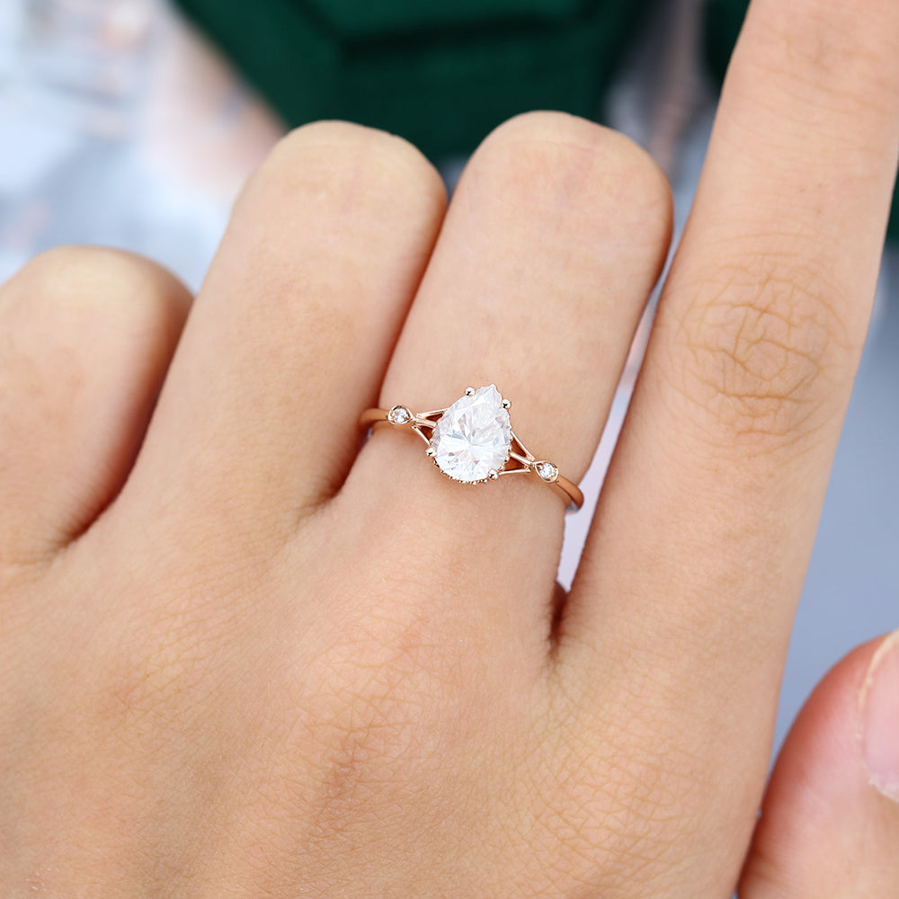 1.0 CT Pear Shaped Moissanite Vintage Engagement Ring - farrellouise