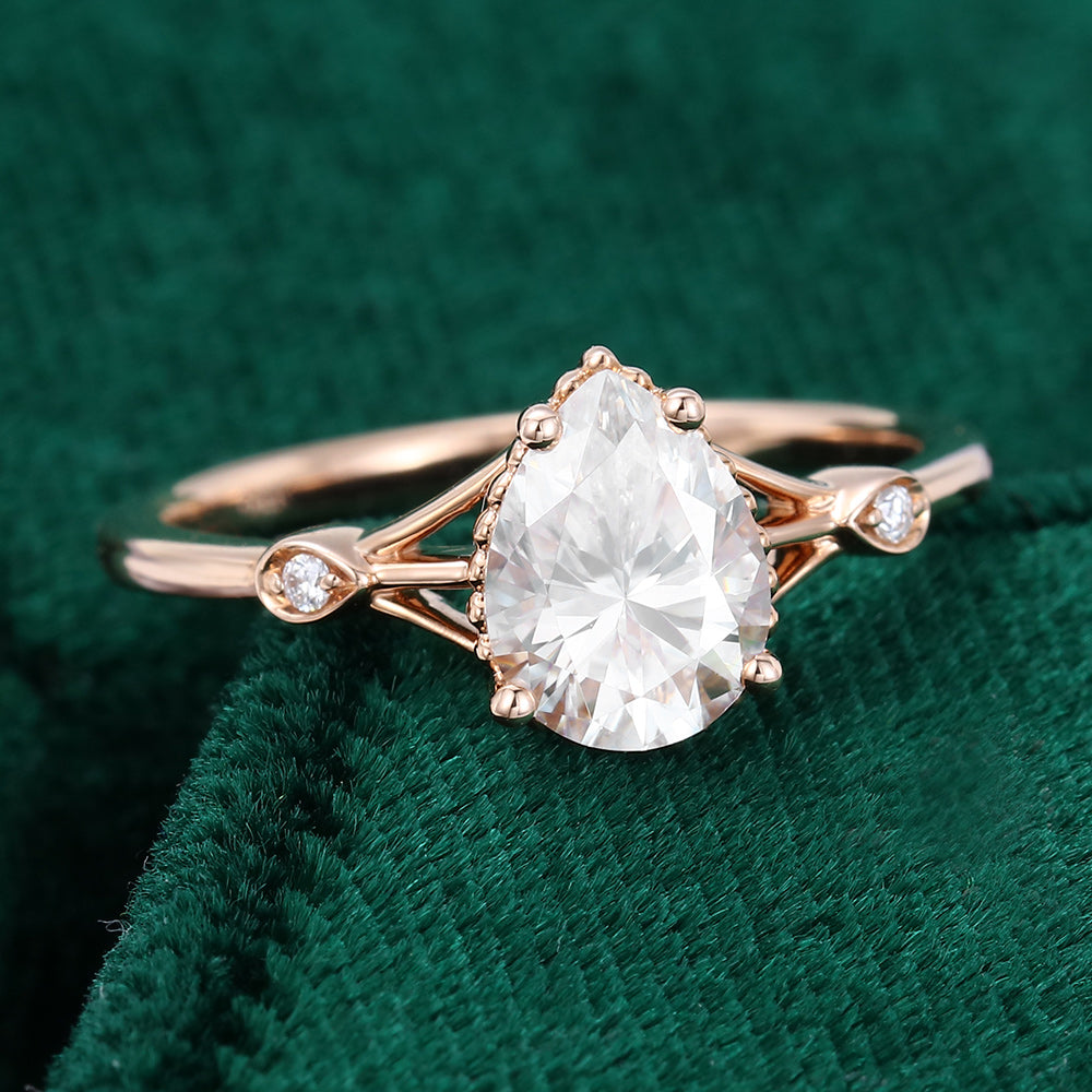 1.0 CT Pear Shaped Moissanite Vintage Engagement Ring - farrellouise