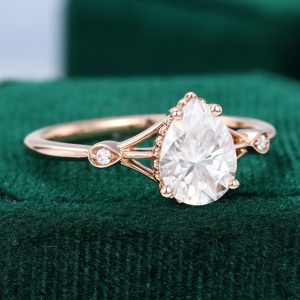1.0 CT Pear Shaped Moissanite Vintage Engagement Ring - farrellouise