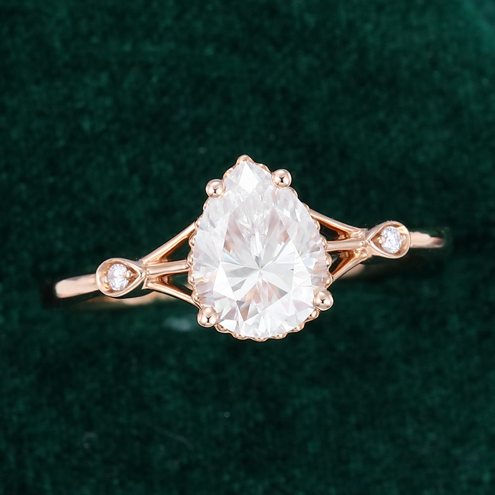 1.0 CT Pear Shaped Moissanite Vintage Engagement Ring - farrellouise