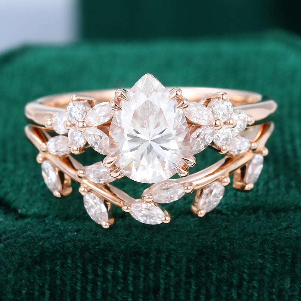 1.0 CT Pear Shaped Moissanite Cluster Engagement Ring - farrellouise