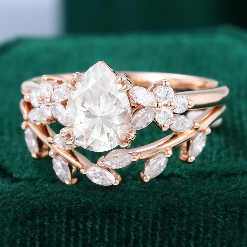 1.0 CT Pear Shaped Moissanite Cluster Engagement Ring - farrellouise